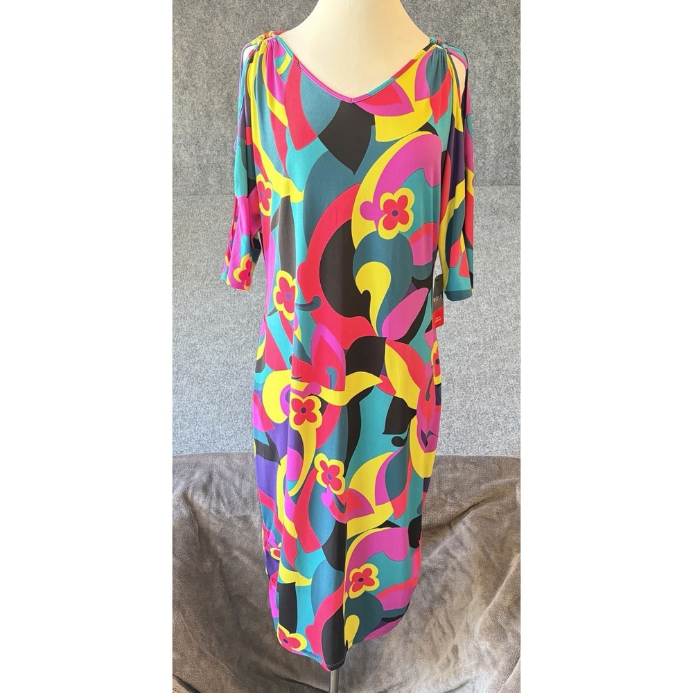 BOLD elements Swirl Dress Women L Multicolor Mod Geometric Cold Shoulder NWT